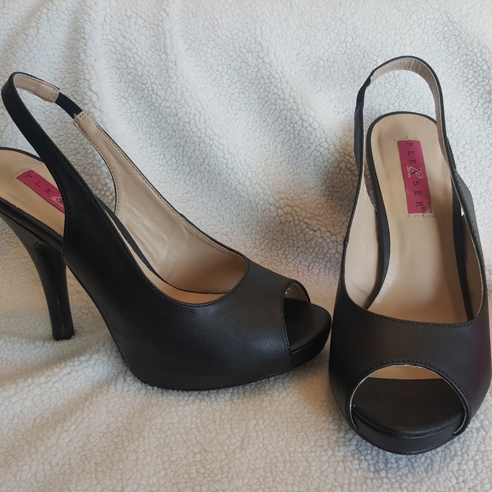 Black sling back peep toe heels